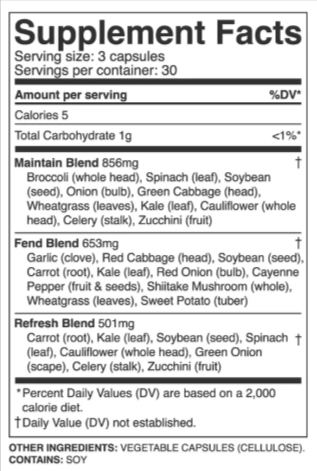 Balance of Nature Veggies Supplement Facts