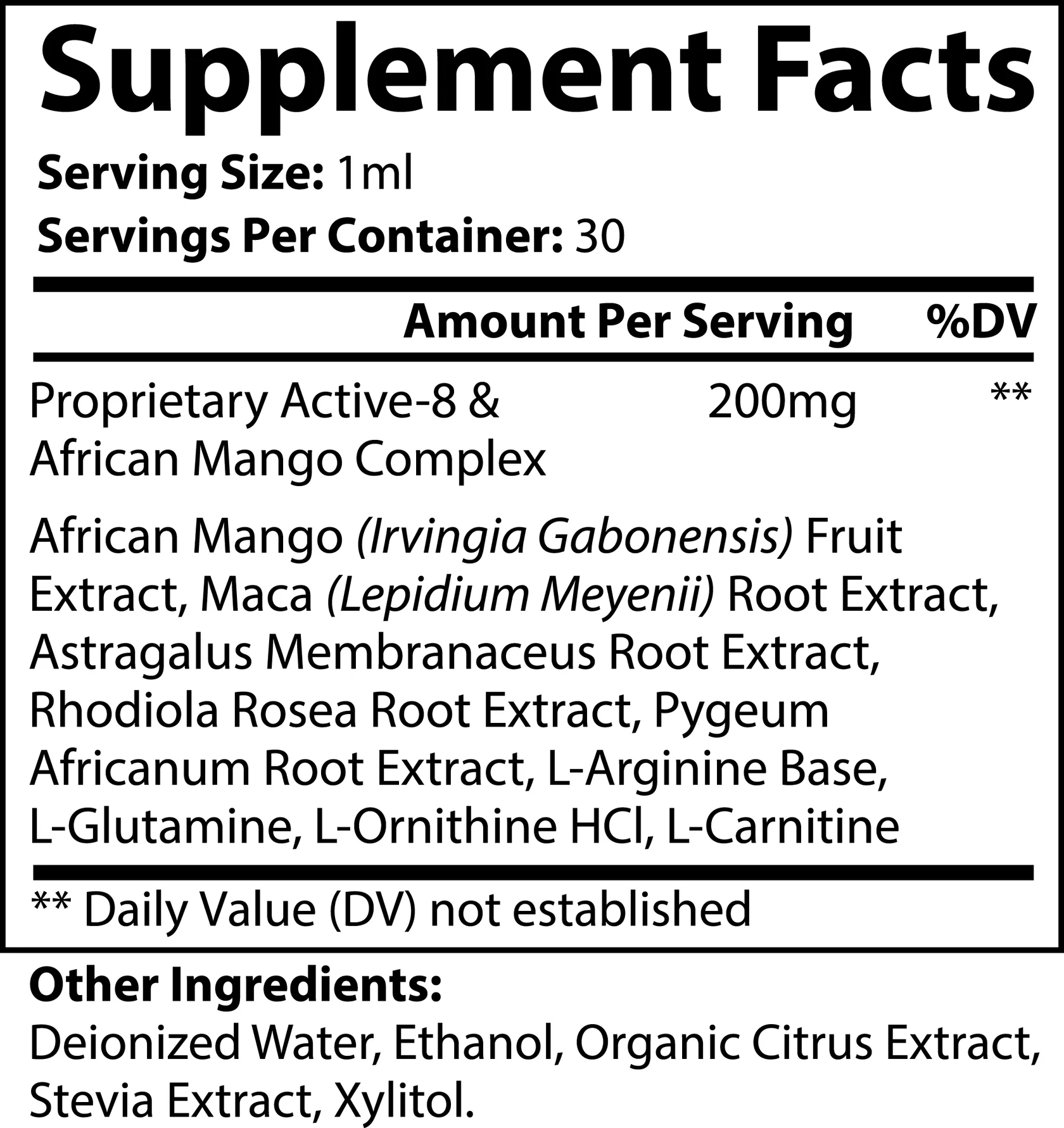 Diet Drops Ultra Supplement Facts