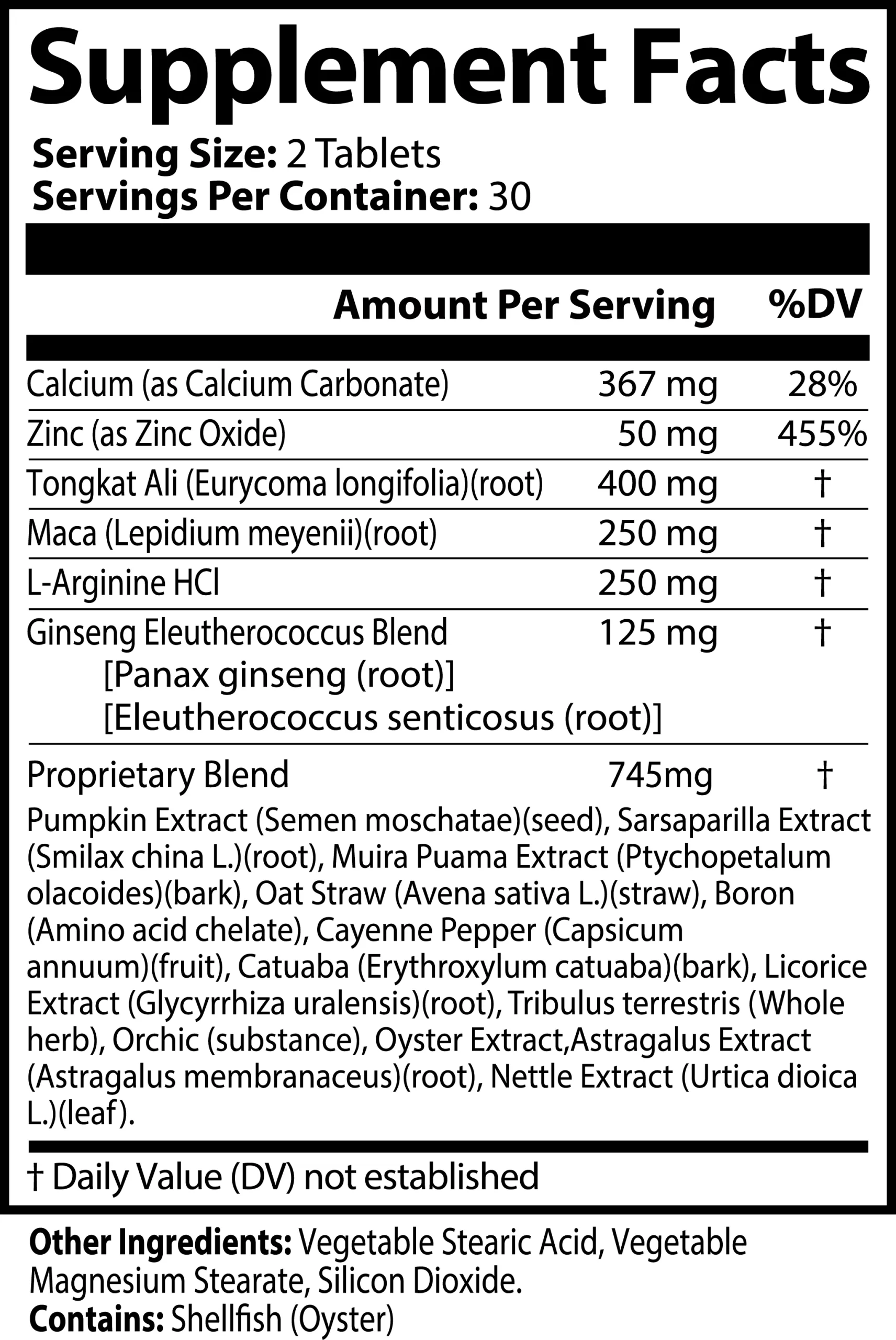 ForeverLyfe Men's Vitality Supplement Facts