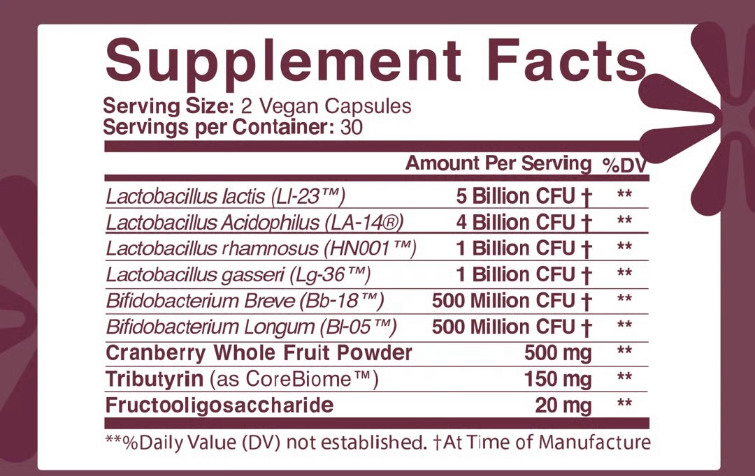 Bioma Feminine Health Synbiotic Supplement Fact