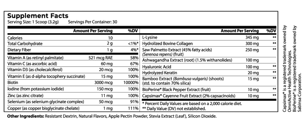 Nature's Blast HairVive Supplement Fact