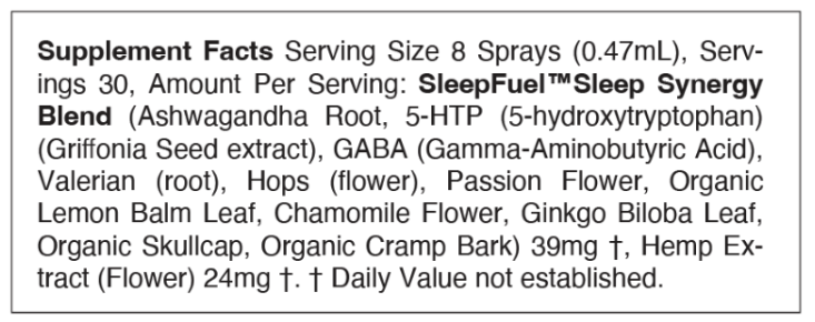 Sleep Fuel Spray Supplement Fact