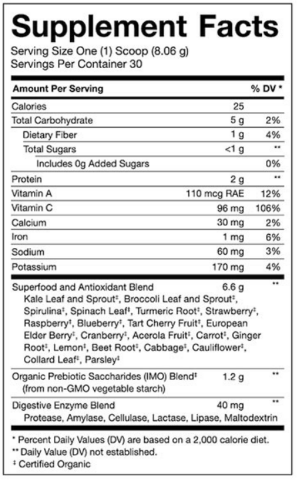 Supplement Facts about Paleovalley Organic Supergreens