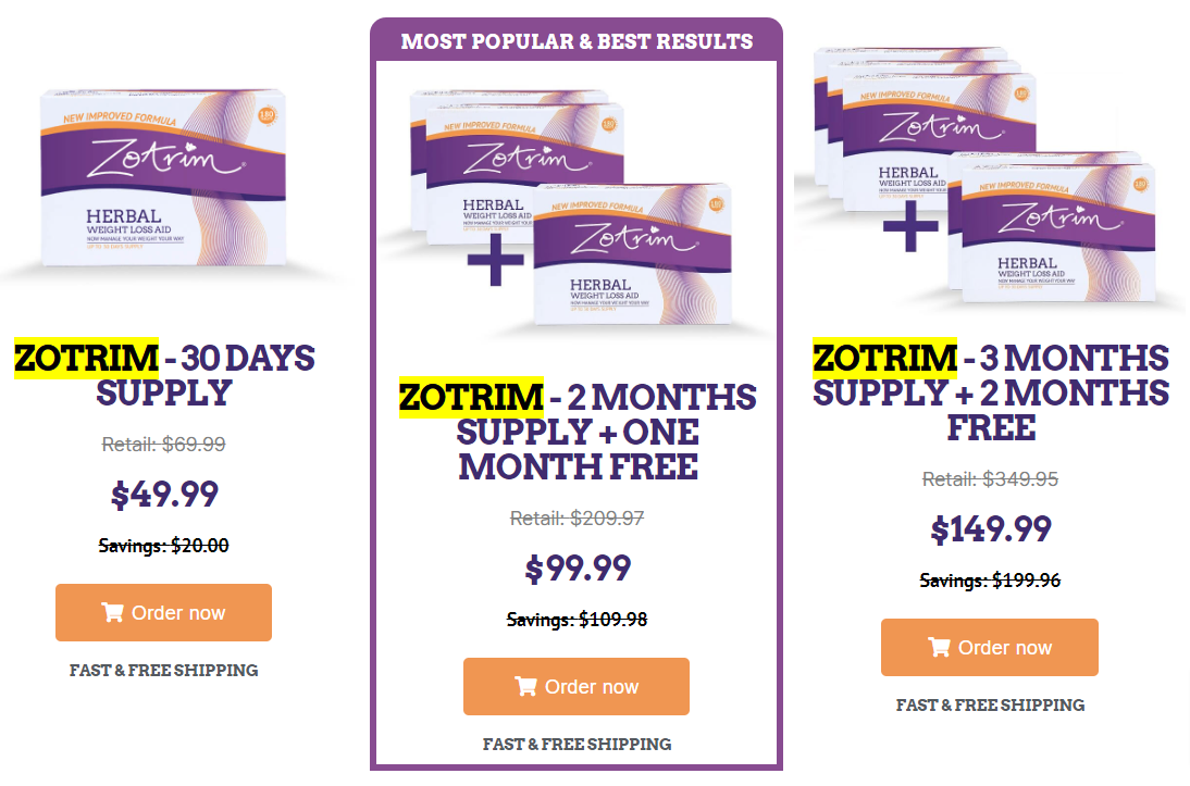 There are 3 types of price packages available in Zotrim official website 