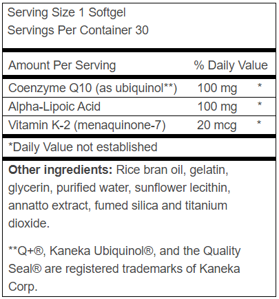 Ubiquinol CoQ10 Supplement Facts