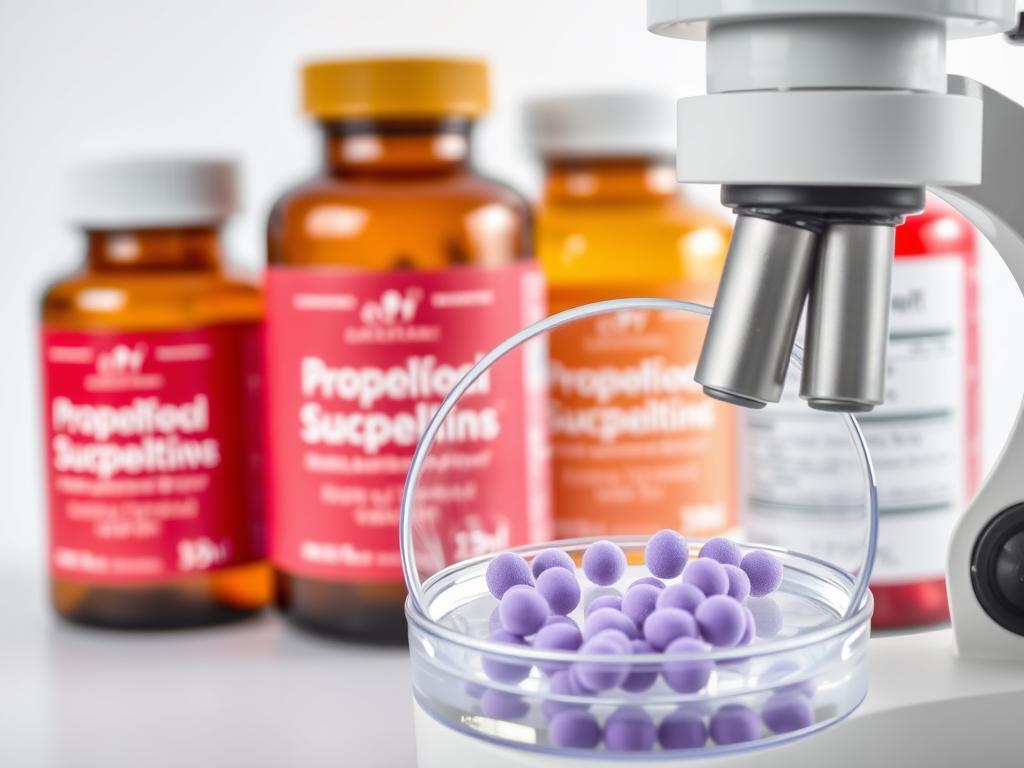 Probiotic supplements with microscope showing bacterial cultures, demonstrating scientific basis for evidence-based dietary supplement reviews Probiotic supplements with microscope showing bacterial cultures, demonstrating scientific basis for evidence-based dietary supplement reviews